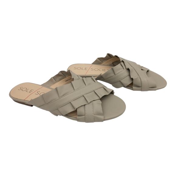 Sole Society Gray Flat Slide Sandals  Leather Ruffle Women's 8  Mandi - Picture 3 of 13